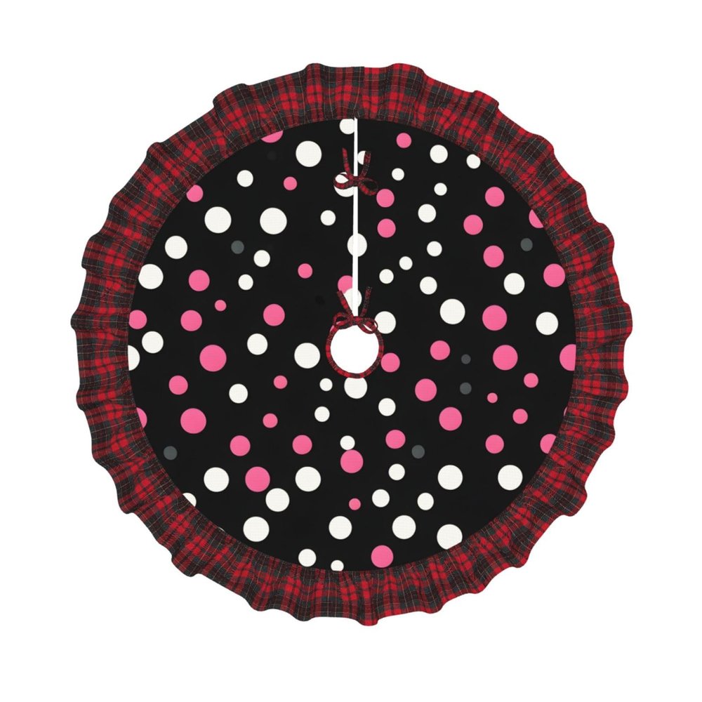 Christmas Tree Skirt for Xmas Holiday Party Decorations Classic Red Scottish Plaid 48",Black Polka Dots