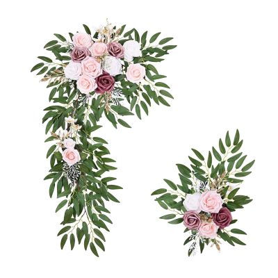 MOTUZP 2pcs Artificial Flower Swags, Wedding Arch Fl for Wedding Decorations Eucalyptus Leaves Large Rose&Orchid Floral Swags