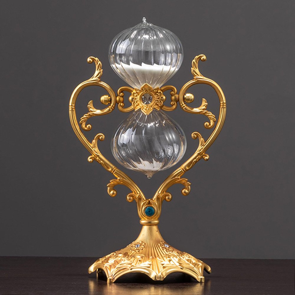 VINGAA Sand Timer, Glass Hourglass Timer, 30 Minute Hourglass Timer, Zinc Alloy Rotatable Hourglass Timer, Table Hourglass Decor, Hourglass, for Home, Bedroom, Study, Office