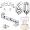 60th Birthday Decorations for Women Silver with 60th Birthday Tiara and Sash, Cake Topper and Candles, Silver Number Balloons, 60 Year Old Gifts for Women view 1