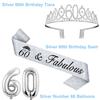 60th Birthday Decorations for Women Silver with 60th Birthday Tiara and Sash, Cake Topper and Candles, Silver Number Balloons, 60 Year Old Gifts for Women view 3