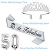 50th Birthday Decorations for Women Silver with 50th Birthday Sash and Crown, Cake Topper and Candles, Silver Number Balloons, 50 Year Old Gifts for Women view 3