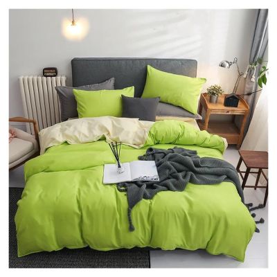 QuKan Bed, Duvet Cover Set Green Reversible Bedding Set with Duvet Cover Sheet Pillowcase 4 Piece Home Textile Products
