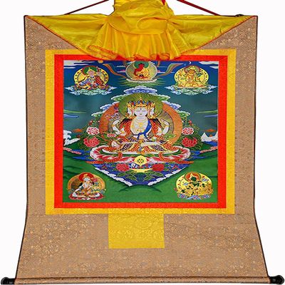 Six Armed Avalokitesvara,6 Healing Buddhas, Tibetan Thangka Painting Art,Buddha Tapestry with Scroll (Color : Blu, Size : Medium(62cm*47cm) (Color : Beige, Size : Large(85cm*63cm))