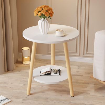 2 Tier Round Side Table, Solid Wood Side Table, Small Round Side Table with 2-Tier Storage, MDF Desktop, Durable Solid Wood Bracket, for Small Space ( Color : White-50cm/19.7in , Size : 72cm/28.3in )