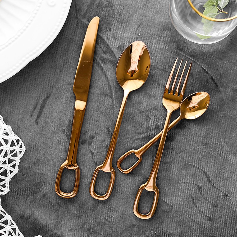 Rose Gold Silverware Set for 6, 24 Piece Stainless Steel Flatware Utensils Cutlery Set Food Grade Stainless Steel Including Steak Knife Fork and Spoon
