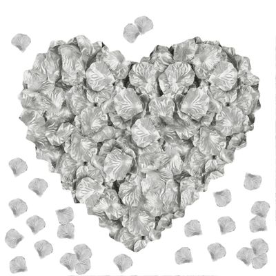 AWCCXMYM 300PCS Fake Rose Petals for Romantic Night Romantic Festive Atmosphere Creation for Marriage Proposa Wedding Valentine's Day Decoration Party Activities (Silver)