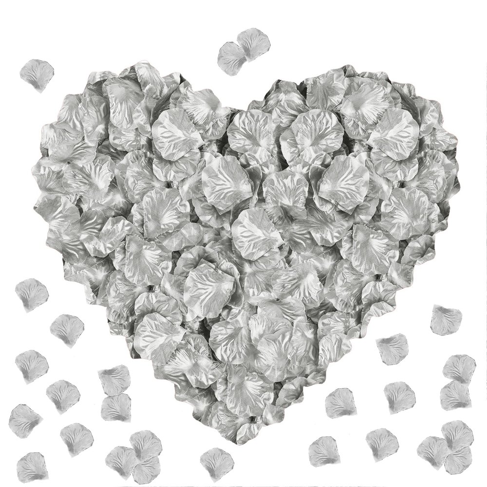AWCCXMYM 300PCS Fake Rose Petals for Romantic Night Romantic Festive Atmosphere Creation for Marriage Proposa Wedding Valentine's Day Decoration Party Activities (Silver)