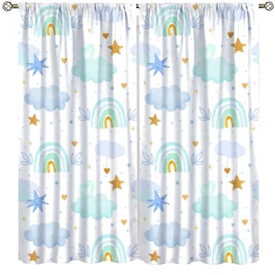 Abstract Bohemian Girls Rainbow Decor Curtains,Nursery Boho Colourful Rainbow Cute Moon Clouds Printed Window Drapes,Thermal Insulated Noise Reduction Set 2 Panels,42x45 Inches