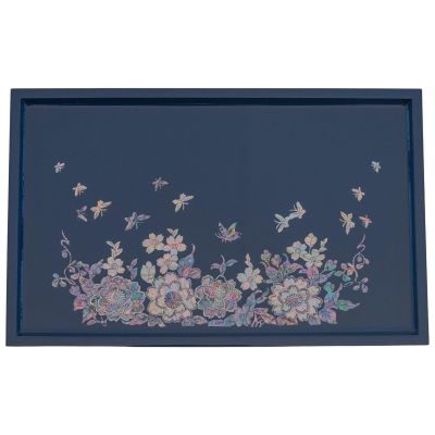 FEBRUARY MOUNTAIN Charming Reflections: Iridescent Mother-of-Pearl Floral and Butterfly Tray - Elegant Home Dcor Gift for Her