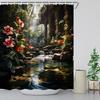 ZWSMZW Green Forest Shower Curtain Tropical Rainforest Waterfall Plant Red Flower Wildness Stream Natural Landscape Bathroom Decor Fabric Curtains with Hooks view 3
