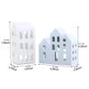 Lllunimon Minimalist Blue White Ceramic Houses 2Pcs, Small House Statue Farmhouse Rustic Decor for Home Table Room Christmas Decorations view 2
