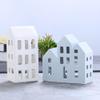 Lllunimon Minimalist Blue White Ceramic Houses 2Pcs, Small House Statue Farmhouse Rustic Decor for Home Table Room Christmas Decorations view 3