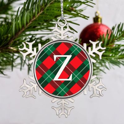 Guangpat Monogram Christmas Ornaments Initial Letter Z Ornament for Christmas Tree Decor Green Red Buffalo Plaid Metal Ornaments 2023 Gifts for Mom Bridesmaid Bridal Shower