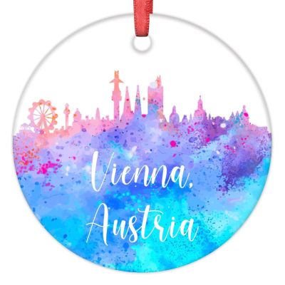 Austria Vienna City Skyline Personalized Christmas Ornament 2023 Austria Watercolor Silhouette Christmas Tree Ornaments Country City Souvenir Ornament Holiday Christmas Keepsake New Year Gifts