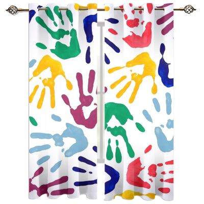 MIORON Modern Decor Window Treatments, Abstract Graffiti Colorful Hand Prints Blackout Curtains, Polyester Thermal Insulated Eyelet Curtains for Living Room Kitchen Bedroom 2 Panels (55" W x 63" L)