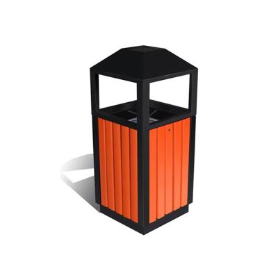 HASMI Outdoor Trash can with lid Outdoor Bins Large Fruit Bins Landscape Community School Sanitation Plaza Steel and Wood Outdoor Creative Wood Cylinder Gallon Large Trash Can (Color : Orange)