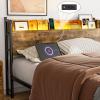 AOVSA Full Size LED Storage Headboard, Metal Full Headboard Only with Charging Station & LED Lights, Height Adjustable, Industrial Farmhouse Style, Attach Frame - Rustic Brown view 3