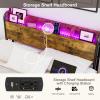 AOVSA Full Size LED Storage Headboard, Metal Full Headboard Only with Charging Station & LED Lights, Height Adjustable, Industrial Farmhouse Style, Attach Frame - Rustic Brown view 4