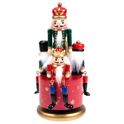 Cabilock Christmas Nutcracker Music Box Wooden Nutcracker Soldier Puppet Figures Ornament Traditional Wood Wind up Musical Box Clockwork Craft Decor for Home Office Accents Decor, Red