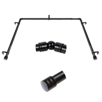 Bay Window Curtain Rods, HOTOZON 7/8 Inch Heavy Duty Curtain Rods for Bay Windows 48-84 Inch(Center Rod), 32-58 Inch Side Rods for Windows, Black, Decorative Drapery Rod with End Cap Finials