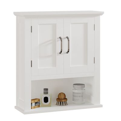 ChooChoo Wood Wall Cabinet with Doors, Medicine Cabinet with Adjustable Shelves Over The Toilet, Hanging Cabinet Wall Mounted for Bathroom, Kitchen, Living Room, White