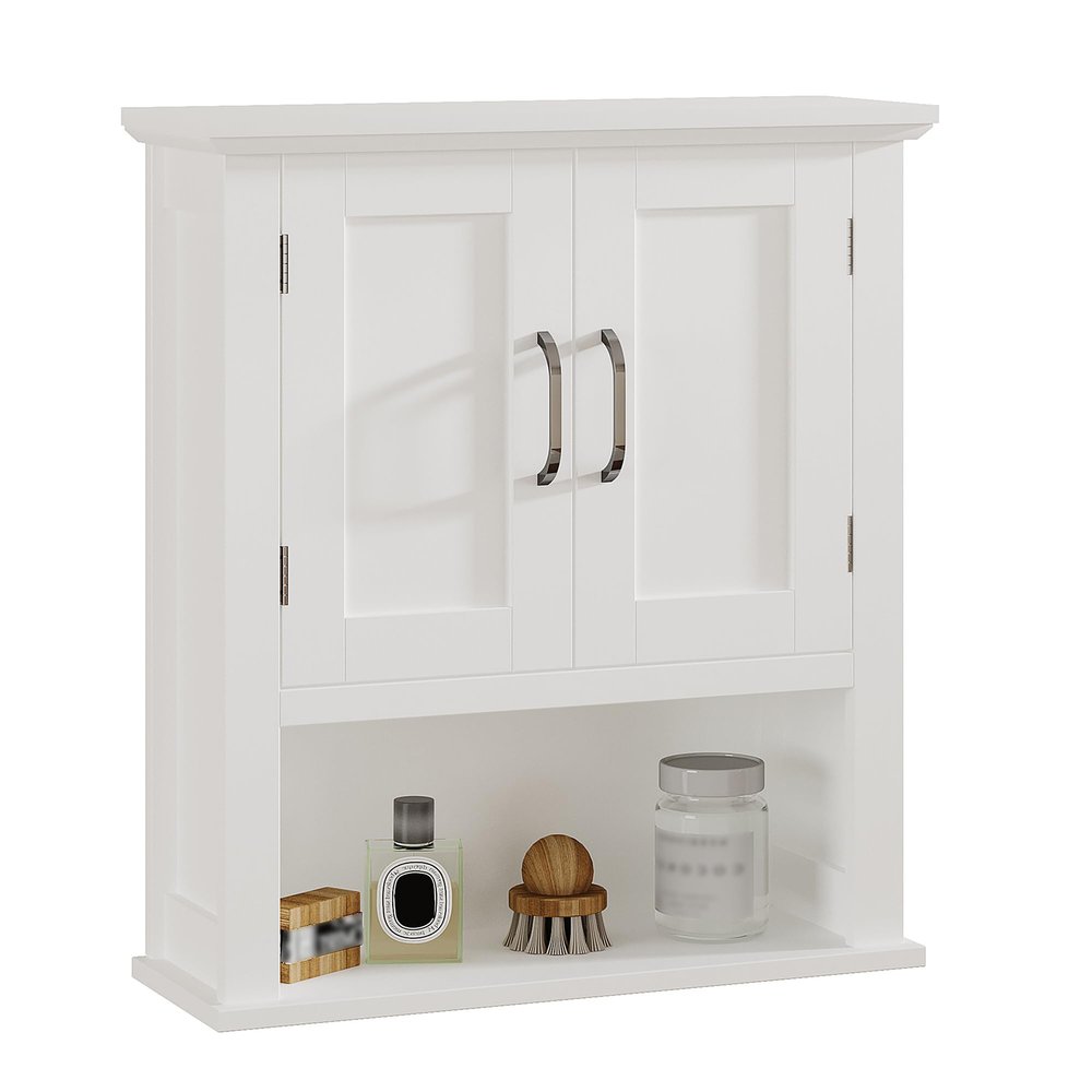 ChooChoo Wood Wall Cabinet with Doors, Medicine Cabinet with Adjustable Shelves Over The Toilet, Hanging Cabinet Wall Mounted for Bathroom, Kitchen, Living Room, White