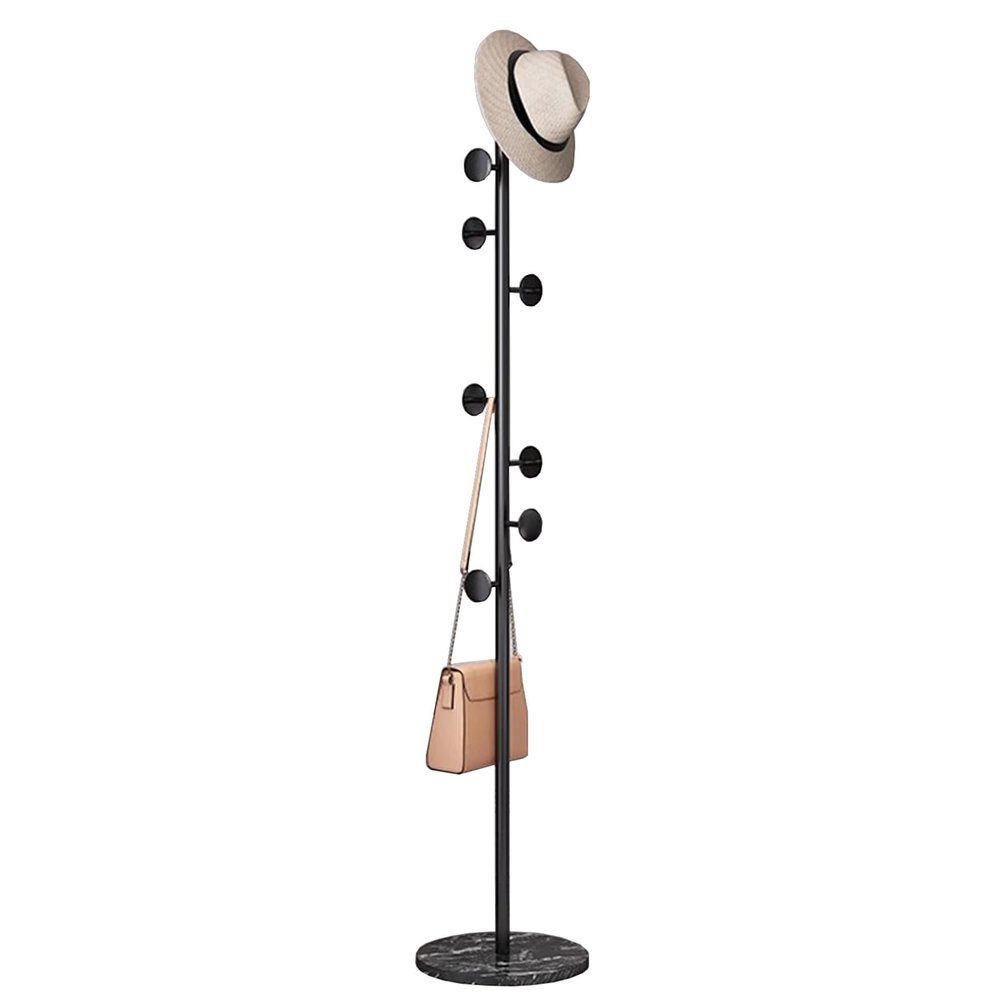 SKVLF Garment Rack Metal Coat Rack With Marble Base, Freestanding Coat Hanger With 8 Hooks For Hanging Hat, Bag, Space Saving Coat Tree Stand For Entryway Bedroom And Office, 32x170CM(Color:Black)