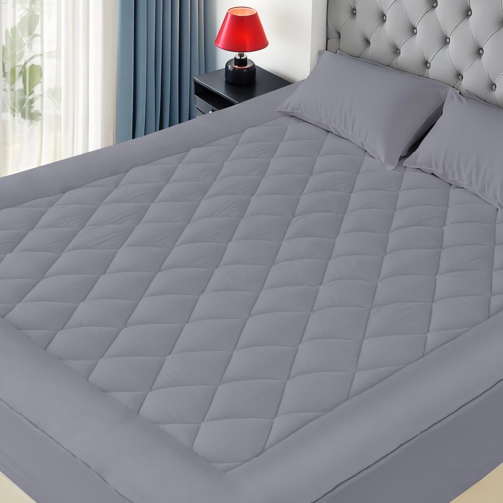 HOMTEC Full Mattress Pad Cotton Quilted Cover, 8-22" Deep Pocket, Gray