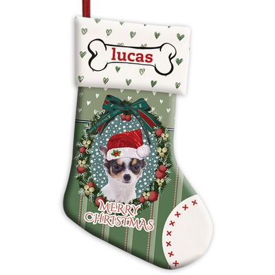 MALIHONG 1 Pack Merry Christmas Stocking Chihuahua Dog Christmas Tree Hanging Stocking Fireplace Decor Xmas Winter for Dog Lovers Family 14.4 Inch