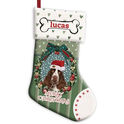 MALIHONG 1 Pack Merry Christmas Stocking English Springer Spaniel Dog Christmas Tree Hanging Stocking Fireplace Decor Xmas Winter for Dog Lovers Family 14.4 Inch