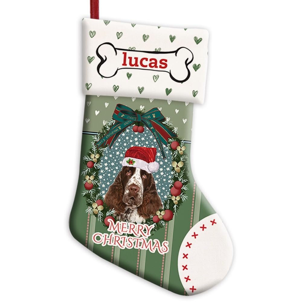 MALIHONG 1 Pack Merry Christmas Stocking English Springer Spaniel Dog Christmas Tree Hanging Stocking Fireplace Decor Xmas Winter for Dog Lovers Family 14.4 Inch