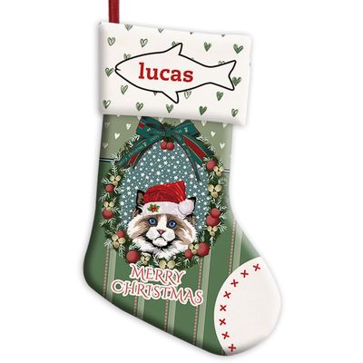 MALIHONG 1 Pack Merry Christmas Stocking Ragdoll Cat Christmas Tree Hanging Stocking Fireplace Decor Xmas Winter for Cat Lovers Family 14.4 Inch