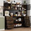 ECACAD 70.9" L Sideboard Buffet Storage Cabinet with Hutch, Pegboard, 4 Metal Mesh Doors, 6 Drawers & Shelves, Kitchen Pantry Cupboard for Living Room, Dining Room, Black & Rustic Brown view 3