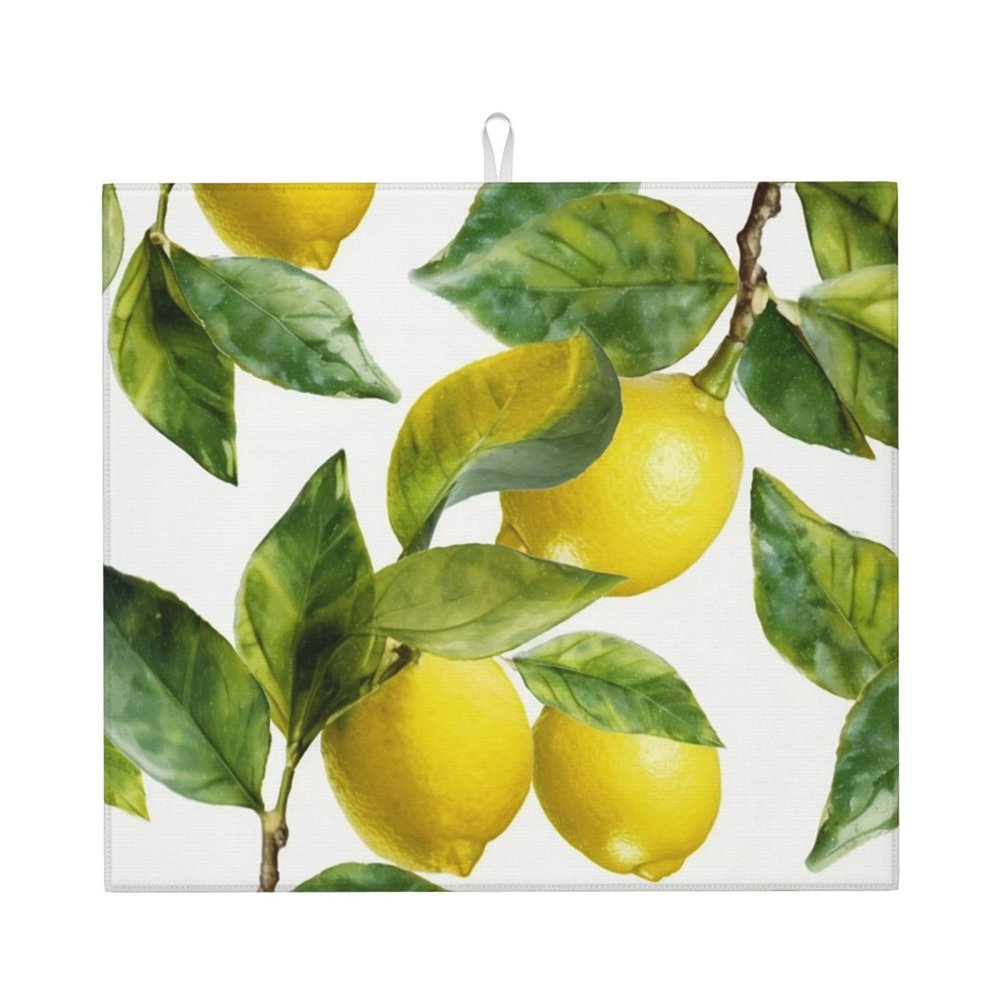 Dish Drying Mat for Kitchen Counter, Absorbent Microfiber Drainer Mats, Non-slip Kitchen Draining Mat for Coffee Machine Dish Rack Pad 18"x16" Lemon Branch Leaves Dish Drainer Pad