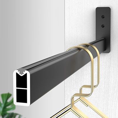 BBHW Closet Rod Square Wardrobe Bar with Non-Slip Strip, Heavy Duty Clothes Hanger Bar, Black Cuttable Closet Pole, Wall Mounted Garment Organizer Rack (Size : 80cm(31 1/2") Length)