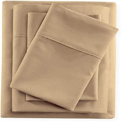 DIFFERENT SHEETING Bed Sheets - 4 Piece 100% Egyptian Cotton 16" Inch Deep Pocket, 400 Thread Count Sheets & Pillowcases, Hotel Luxury Sateen Weave Bed Sheets, Taupe Solid,Queen Size.