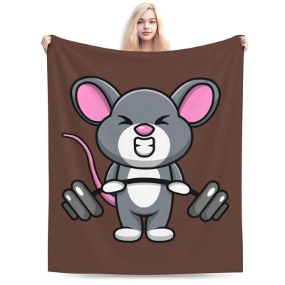 Cute Mouse Holding a Barbell Throw Blanket for Couch Bed Sofa Soft and Comfortable Blankets 50"x40" Anti-Pilling Flannel Blanket