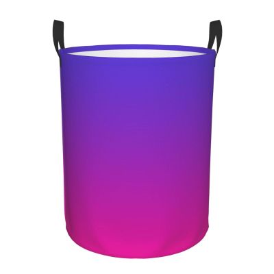 Purple and Pink Ombre Design Laundry Basket Waterproof Collapsible Laundry Hamper with Durable Handle Circular Storage Basket Dirty Clothes Organizer Bag for Kids Bathroom Bedroom Dorm