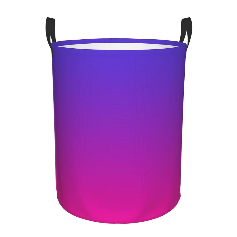 Purple and Pink Ombre Design Laundry Basket Waterproof Collapsible Laundry Hamper with Durable Handle Circular Storage Basket Dirty Clothes Organizer Bag for Kids Bathroom Bedroom Dorm