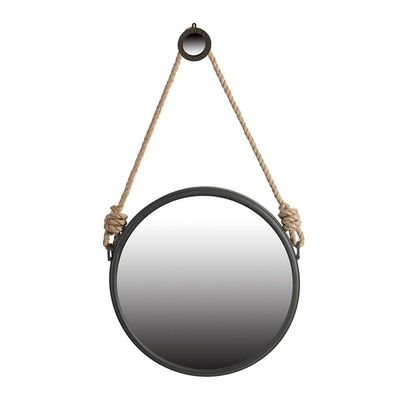 19.5" in Handsome Cleveland Mirror with Rope Strap Contemporary Design Circle Mirror with Grey Round Metal Frame for Wall Decor Bathroom, Entryway