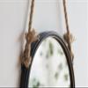 19.5" in Handsome Cleveland Mirror with Rope Strap Contemporary Design Circle Mirror with Grey Round Metal Frame for Wall Decor Bathroom, Entryway view 4