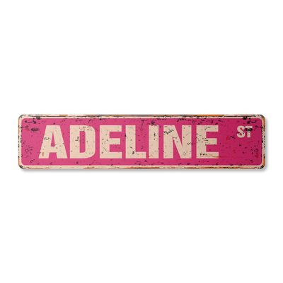 Adeline Vintage Aluminum Street Sign Childrens Name Room Metal Sign Rustic Metal tin | Indoor/Outdoor | 24" Wide