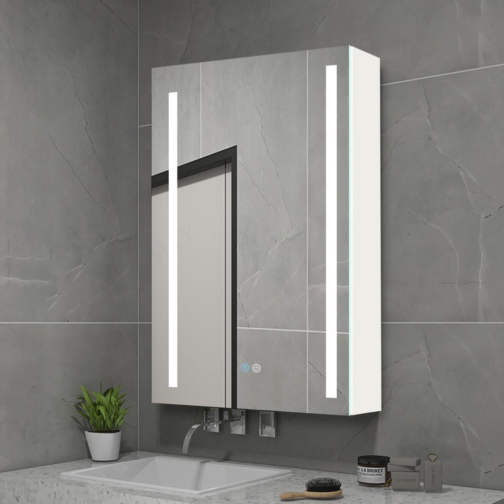 30x20 inch LED Bathroom Medicine Cabinet Surface Mounted Cabinets with Lighted Mirror White Left Open