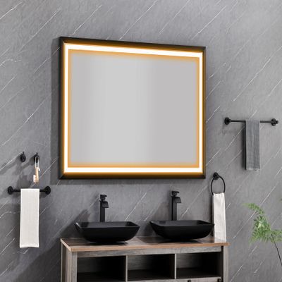60in. W x 36in. H Oversized Rectangular Black Framed LED Mirror Anti-Fog Dimmable Wall Mount Bathroom Vanity Mirror Wall Mirror Kit for Gym and Dance Studio 36X 60