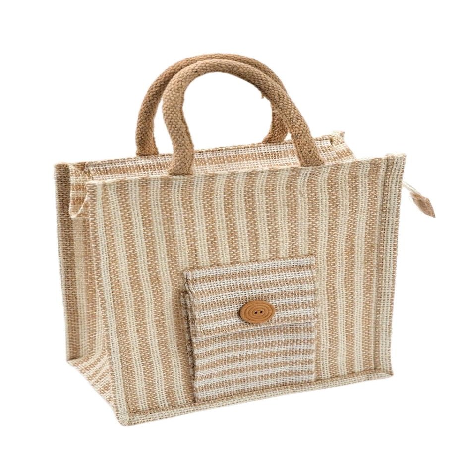 Jute Bag with Mobile Holder - Eco-Friendly - for Shopping | Lunch Bag/Tiffin | Grocery Storage. for Men & Women, 30 X 30 cm