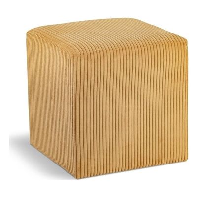 Meridian Furniture 446Yellow Roy Collection Modern | Contemporary Ottoman/Stool with Soft Yellow Microsuede Fabric with Courdoroy Texture, 16.5" W x 16.5" D x 16.5" H, Yellow