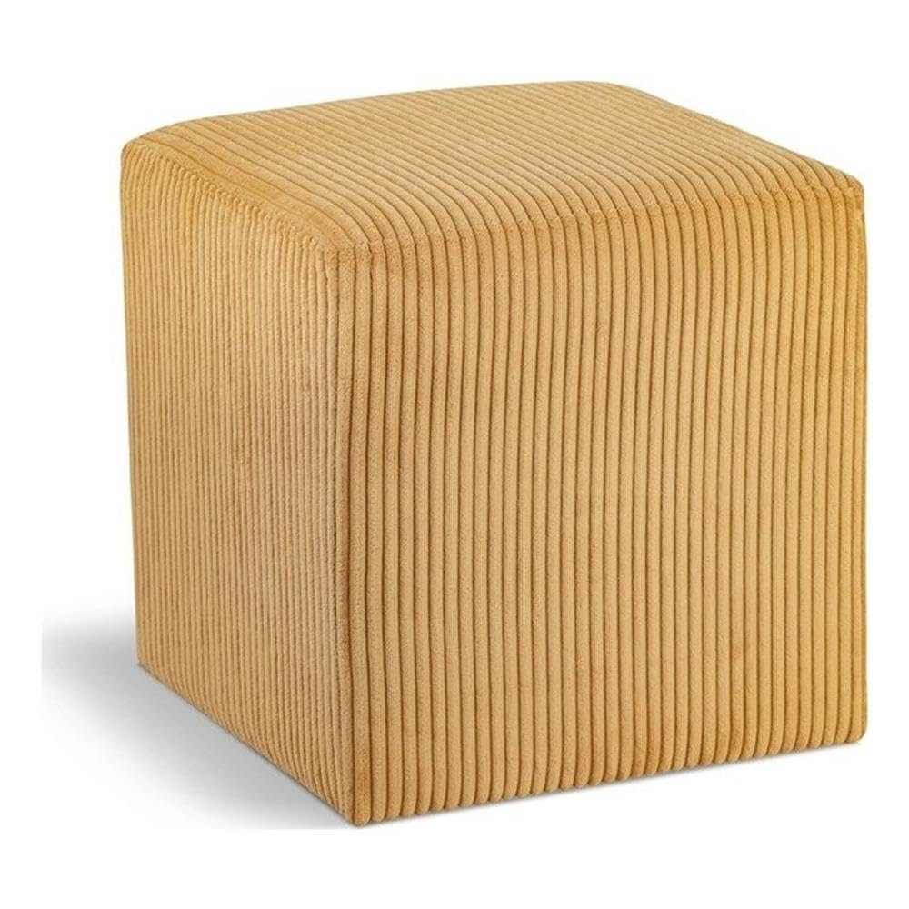 Meridian Furniture 446Yellow Roy Collection Modern | Contemporary Ottoman/Stool with Soft Yellow Microsuede Fabric with Courdoroy Texture, 16.5" W x 16.5" D x 16.5" H, Yellow