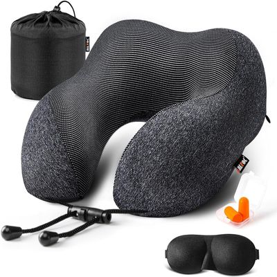 8VERWELL Memory Foam Neck Pillow for Travel, U Shape Pillow for Car, Airplane, Office, with 3D Contoured Eye Masks, Earplugs, and Storage Bag, Breathable Cover, Machine Washable (Travel1000bk)