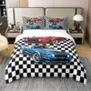Castle Fairy Racing Car 100% Natural Cotton Duvet Cover Queen Size Extreme Sports Comforter Cover with 2 Pillowcases Black White Geometric Grid Bedding Set 3 Pcs Bed Cover(No Comforter) view 1